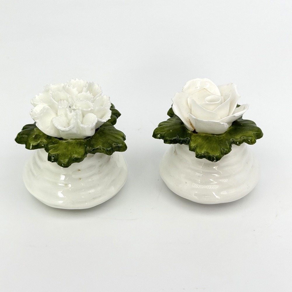 Aynsley Fine Bone China Salt and Pepper Shakers White Rose Carnation England